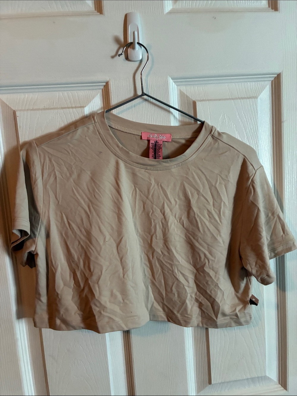 Neutral Cropped Crewneck Tee - Beige